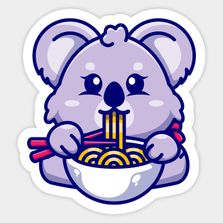 Cute koala eating ramen with chopstick cartoon Sticker